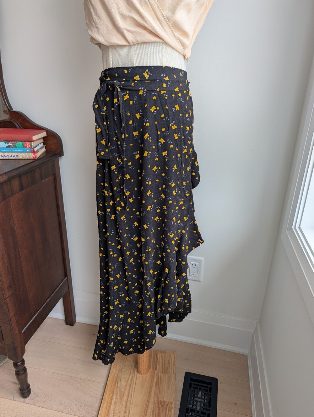 Floral Black and Yellow Women's Wrap Style Skirt